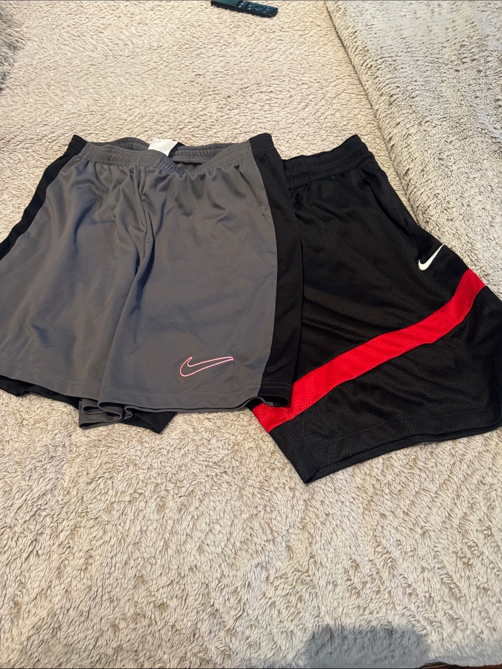 2 men’s pre worn Nike size L shorts Two different lengths.  look at photos.